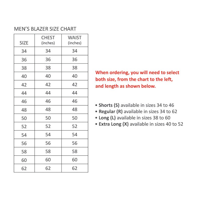 Men's Blazer Size Chart